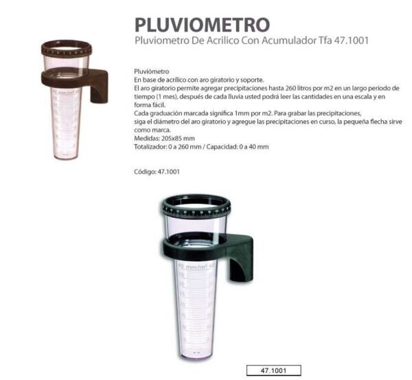 Pluviometro De Acrilico Con Acumulador Tfa 47.1001