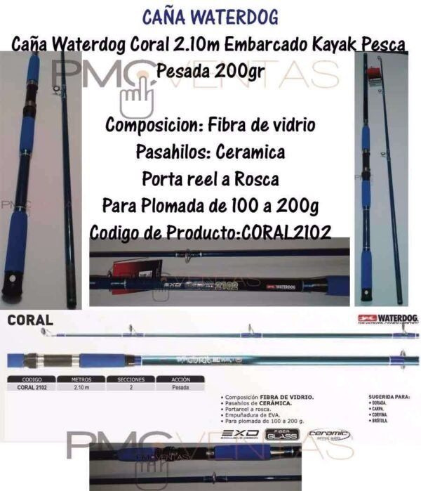 Caña Waterdog Coral 2.10m Embarcado Kayak Pesca Pesada 200g