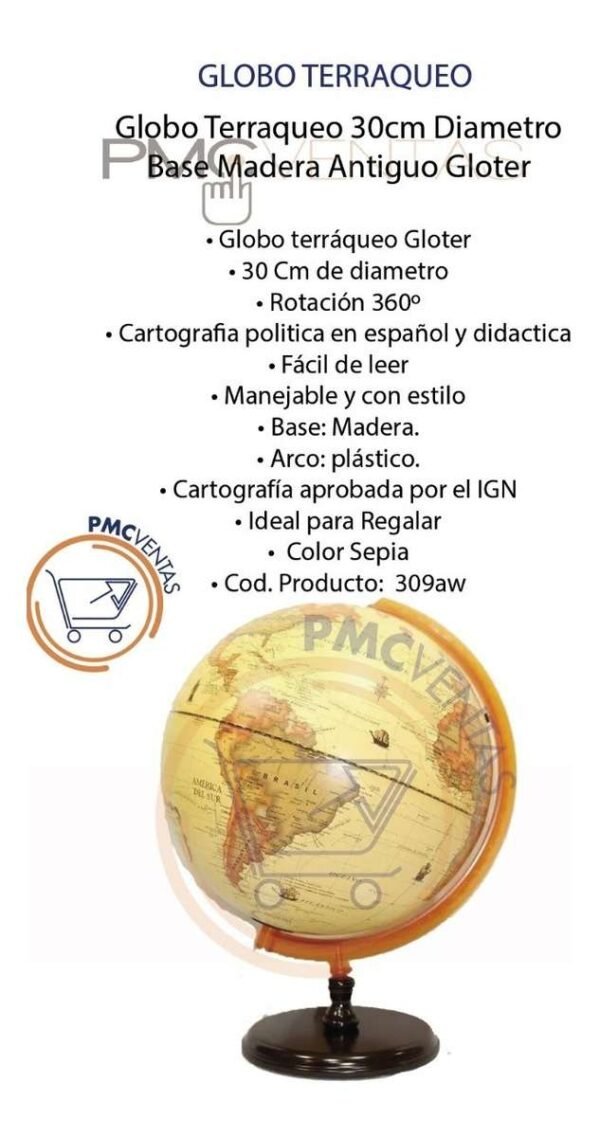 D_600472-MLA41499640324_042020-F.jpg Globo Terraqueo 30cm Diametro Base Madera Antiguo Gloter
