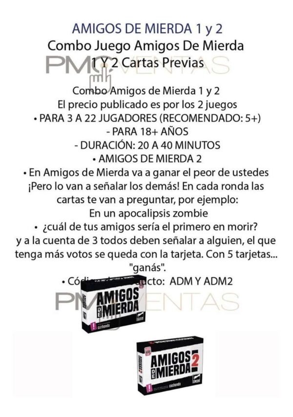Combo Juego Amigos De Mierda  1 Y 2 Cartas Previas Local