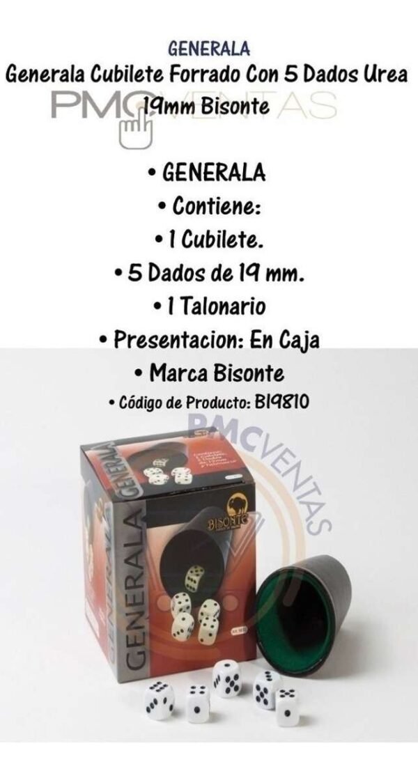 Cubilete Forrado 5 Dados Urea 19mm Juego Generala Local Pmc