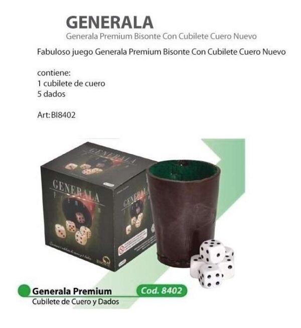 Generala Con Cubilete Cuero Y Dados Premium Bisonte