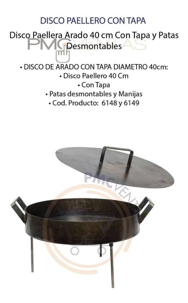 D_655484-MLA31627904698_072019-F.jpg Disco Paellera Arado 40 Cm Con Tapa Y Patas Desmontables