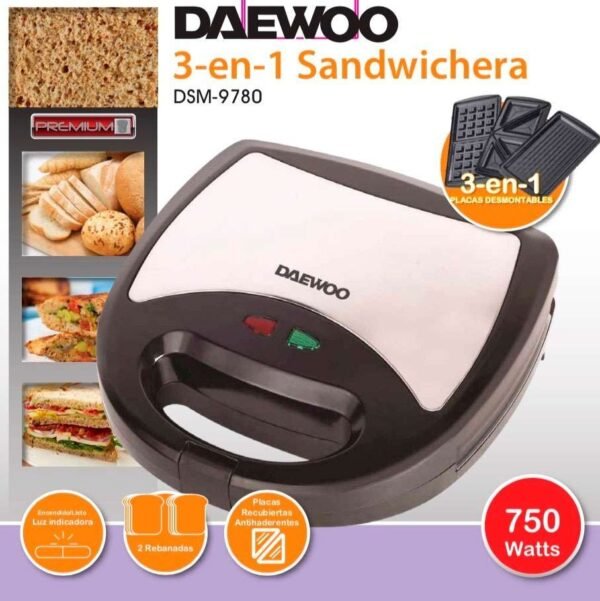 Sandwichera Waflera Grill 3 En 1 Placas Intercambiables 750w