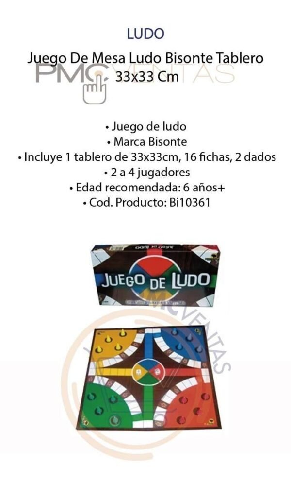 Juego De Mesa Ludo Bisonte Tablero  33x33 Cm