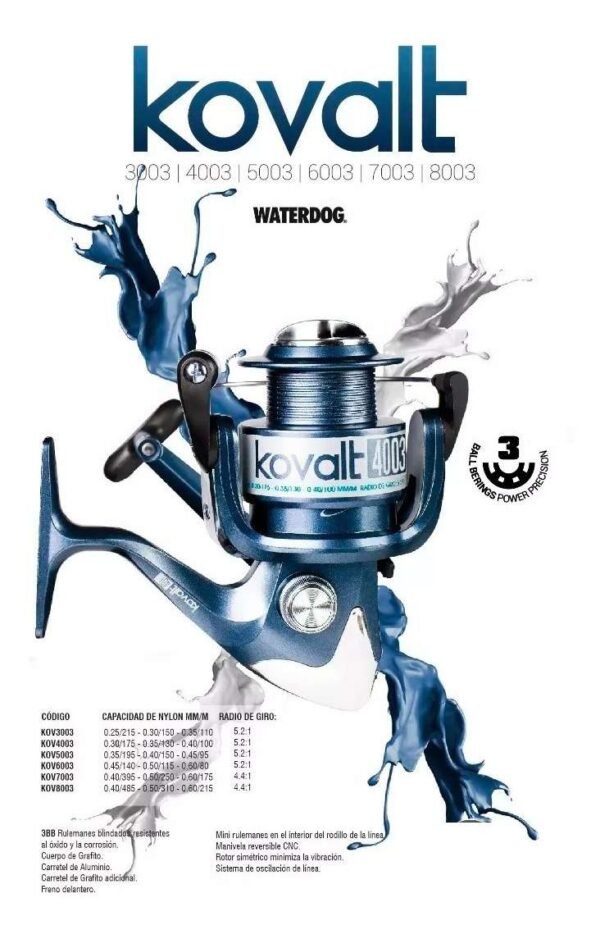 Reel Frontal Pesca Waterdog 3 Rulemanes Kovalt 8003 Lance