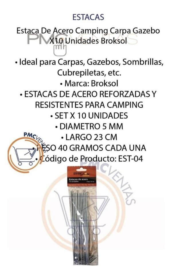 Estacas De Acero Camping Carpa Gazebo  X 10 Unidades Broksol