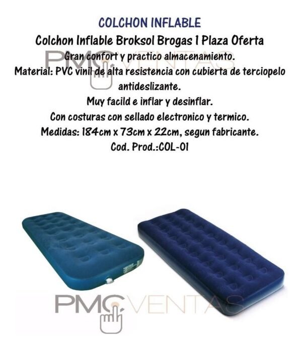 D_721542-MLA31063397023_062019-F.jpg Colchon Inflable Broksol Brogas 1 Plaza Camping Campamento