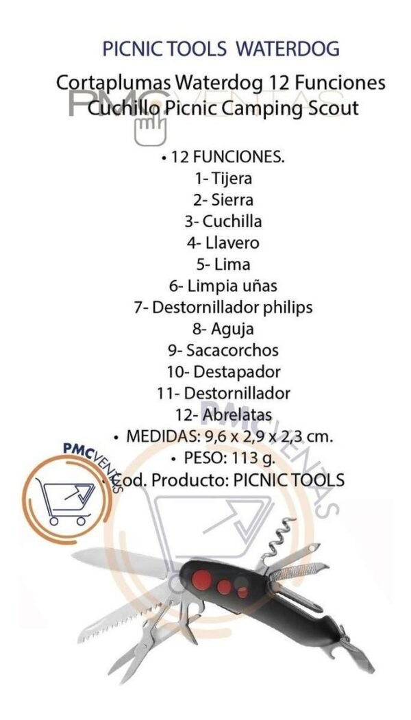 Cortaplumas Waterdog 12 Funciones Cuchillo Picnic Local