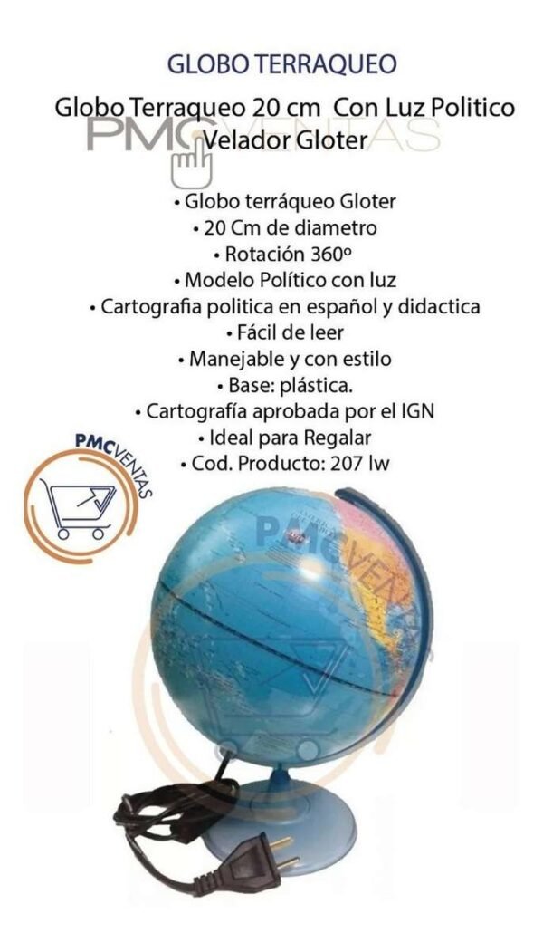 Globo Terraqueo 20 Cm Con Luz Politico Velador Gloter Local