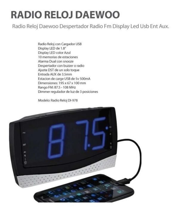Radio Reloj Daewoo Despertador Radio Fm Display Led Usb Aux