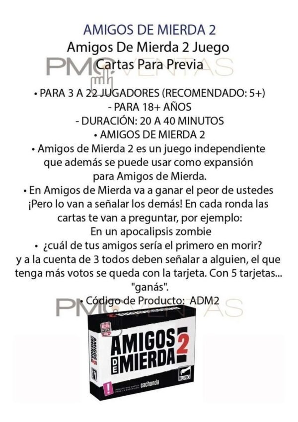 Combo Juego Amigos De Mierda  1 Y 2 Cartas Previas Local