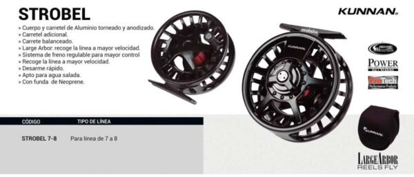 Reel Mosca Fly Kunnan Strobel 7/8 Spool Extra Funda Neoprene