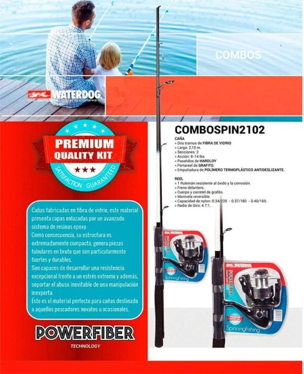Equipo Pesca Spinning Waterdog Caña 2,10m Reel Pesca Variada