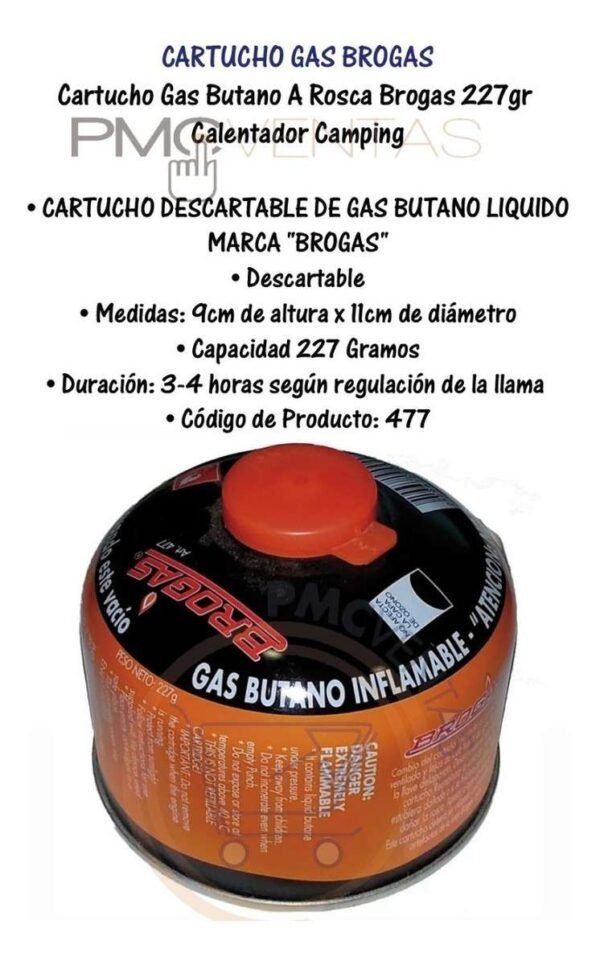 Cartucho Gas Butano A Rosca Brogas 227gr  Calentador Camping