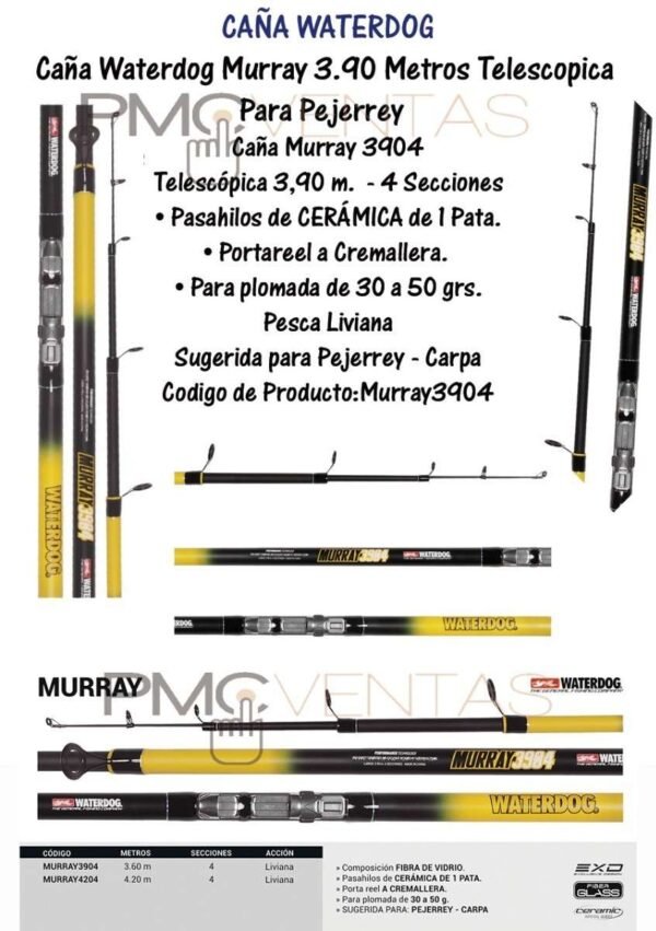 Caña Waterdog Murray 3.90 Metros Telescopica Pesca Pejerrey
