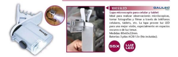Lupa Microscopio Con Clip Y Luz Para Celular Y Tablet 55x