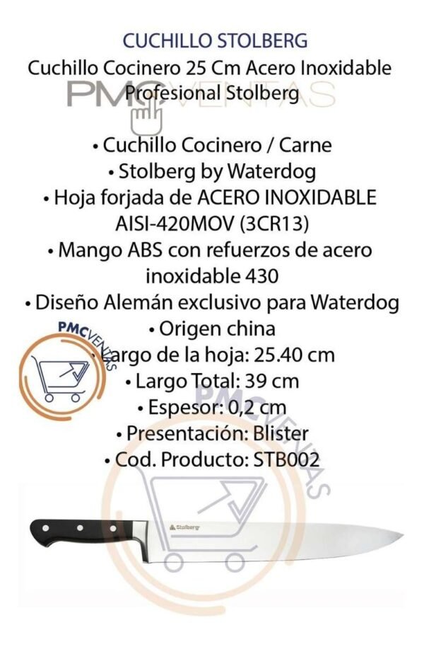 Cuchillo Cocinero 25cm Acero Inoxidable Profesional Stolberg