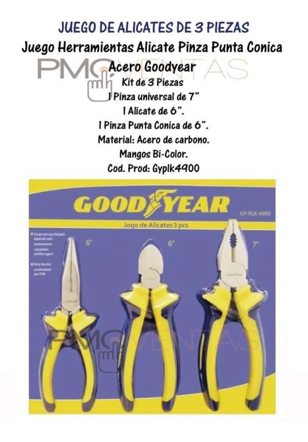 D_844673-MLA31351514273_072019-F.jpg Juego Herramientas Alicate Pinza Punta Conica Acero Goodyear