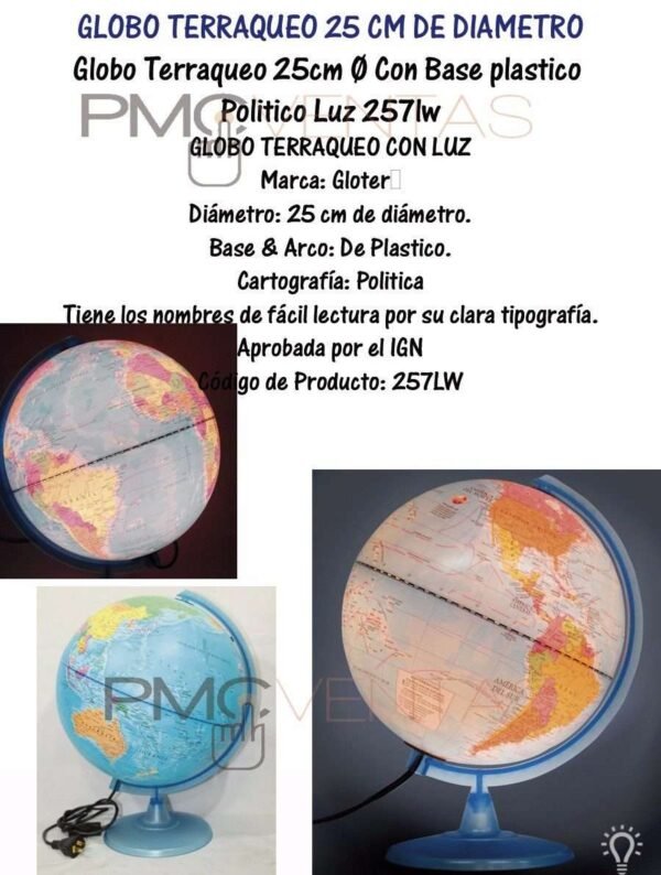 D_868325-MLA25416343699_032017-F.jpg Globo Terraqueo 25cm Ø Con Base Plastico Politico Luz 257lw