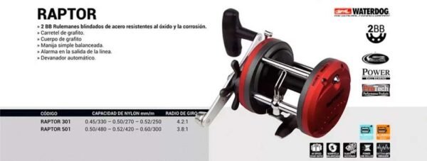 Reel Rotativo Waterdog Raptor 301 Pesca Pesada  Mar / Rio
