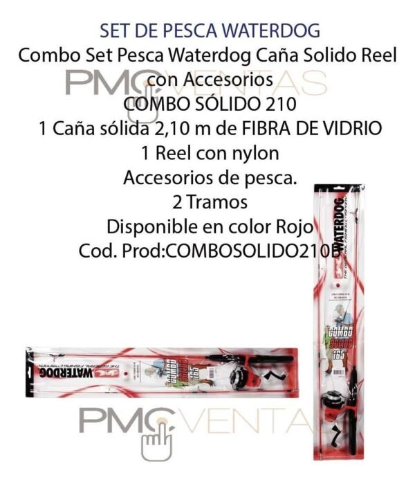 Combo Set Pesca Waterdog Caña 2,10 Solido Reel C/ Accesorios
