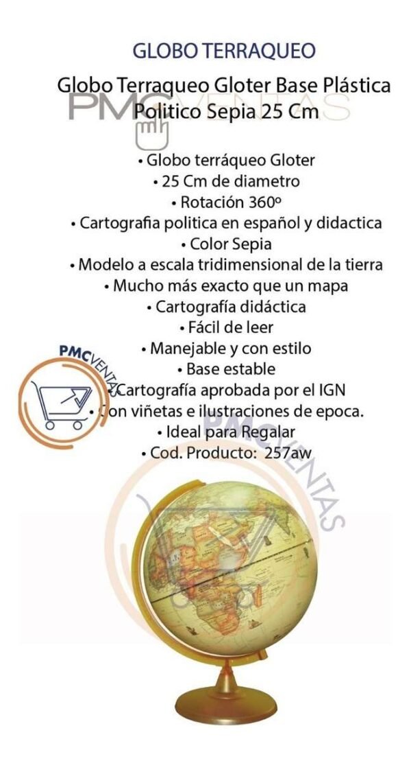 D_967474-MLA42844956344_072020-F.jpg Globo Terraqueo Gloter Base Plastica Politico Sepia 25 Cm