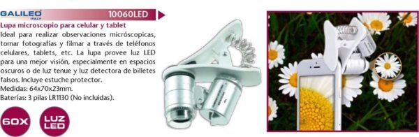Lupa Microscopio Con Luz Funda Clip Para Celular Tablet 60x