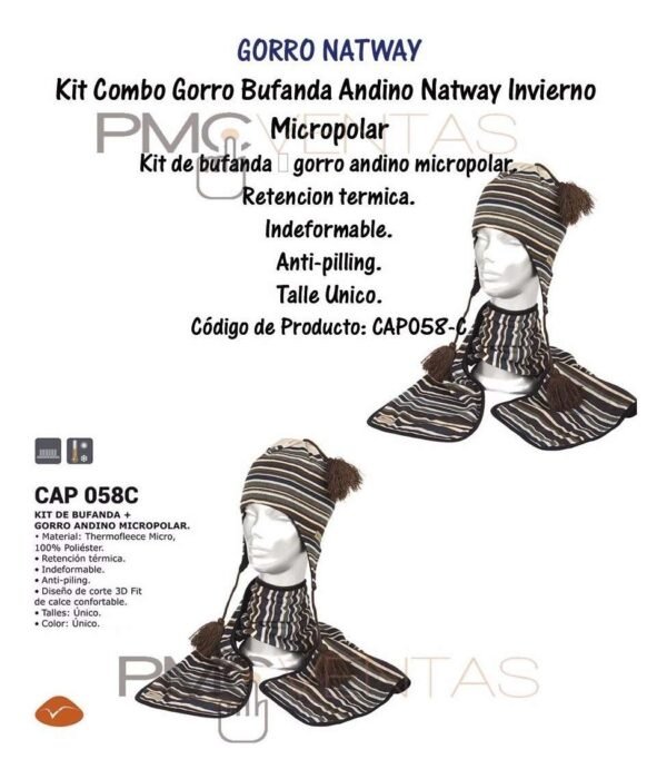 Gorro Bufanda Micropolar Kit Combo Andino Natway Invierno