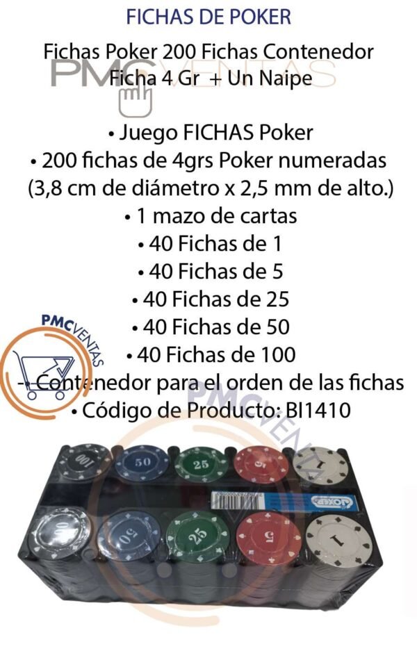 Fichas Poker 200 Fichas Contenedor Ficha 4 Gr + Un Naipe