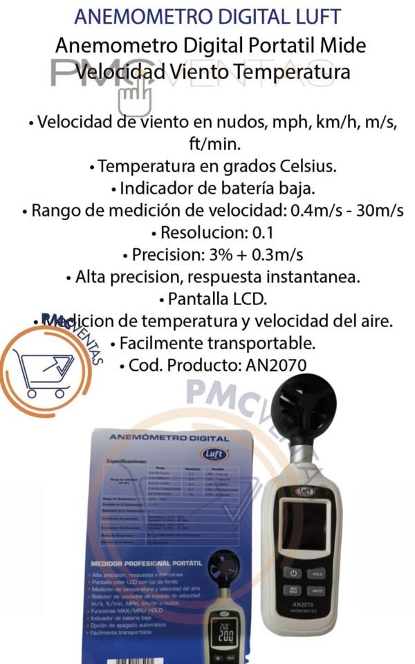 Anemometro Digital Portatil Mide Velocidad Viento Temperatura