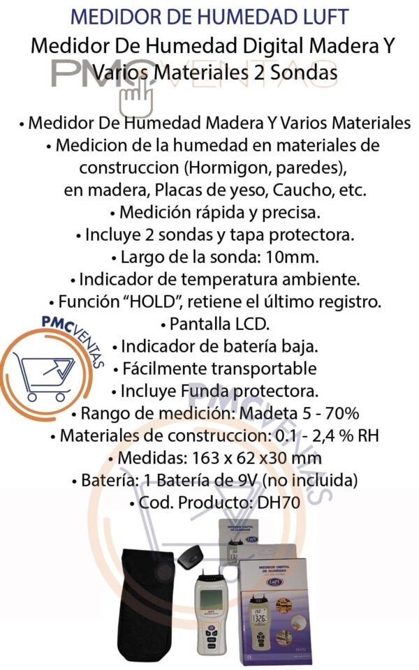Medidor De Humedad Digital Madera Varios Materiales 2 Sondas