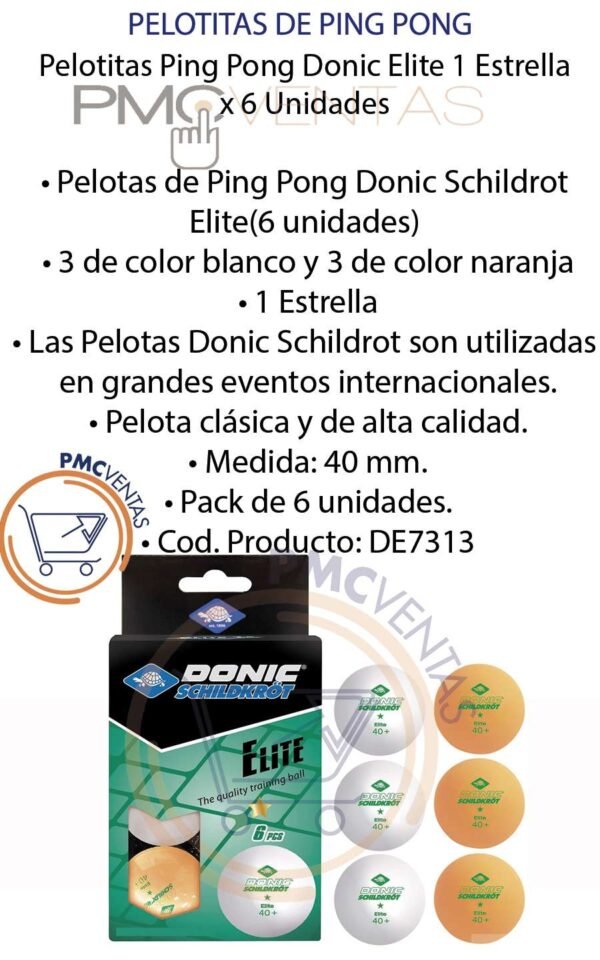 Pelotitas Ping Pong Donic Elite 1 Estrella X 6 Un Tenis Mesa