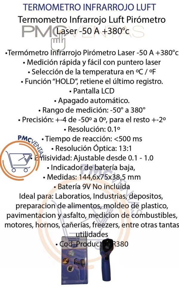 termometro-IR380-plantilla Termometro Infrarrojo Luft Pirómetro Laser -50 A +380°c