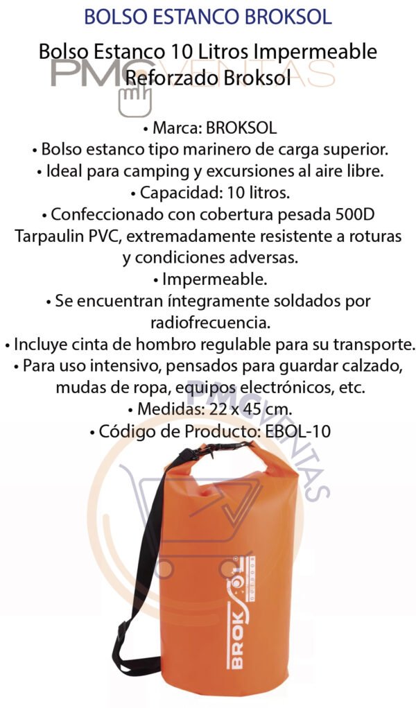 Bolso Estanco 10 Litros Impermeable  Reforzado Broksol