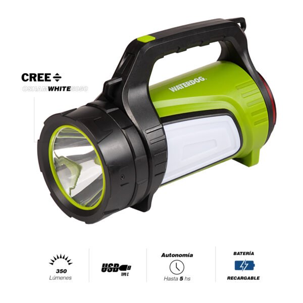 Reflector Linterna Farol Buscahuellas Recargable Usb Waterdo