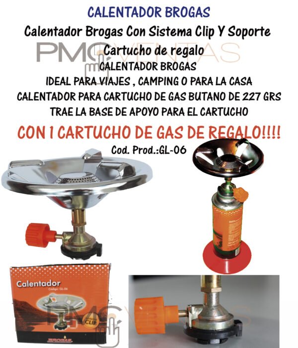 calentador-gl-06-+-cartucho-plantilla Calentador Anafe Brogas Cartucho Gas Sistema Clip + Cartucho
