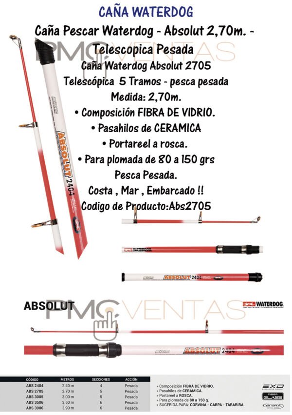 Caña Pescar Waterdog - Absolut 2,70m.  Telescopica Pesada