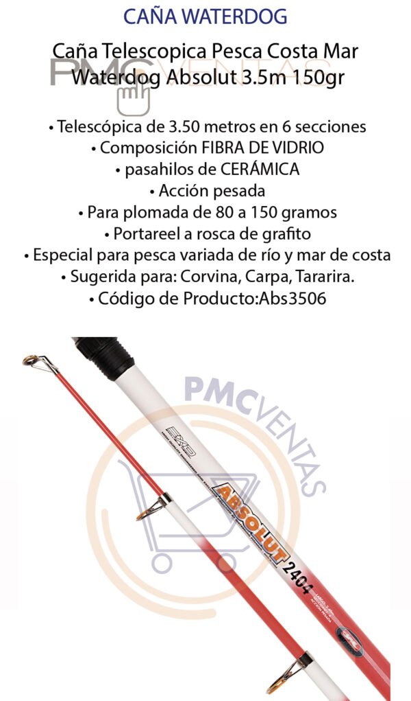 Caña Telescopica Pesca Costa Mar  Waterdog Absolut 3.5m 150g