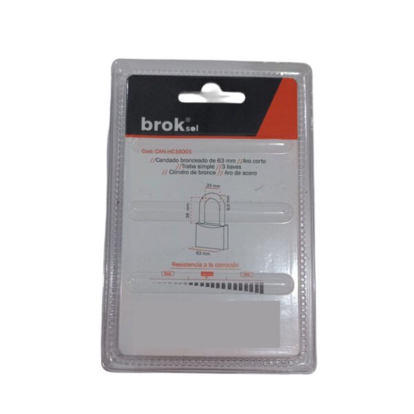 candado CAN-HC16001 3 Candado 63mm Bronceado Aro Corto Con 3 Llaves Broksol