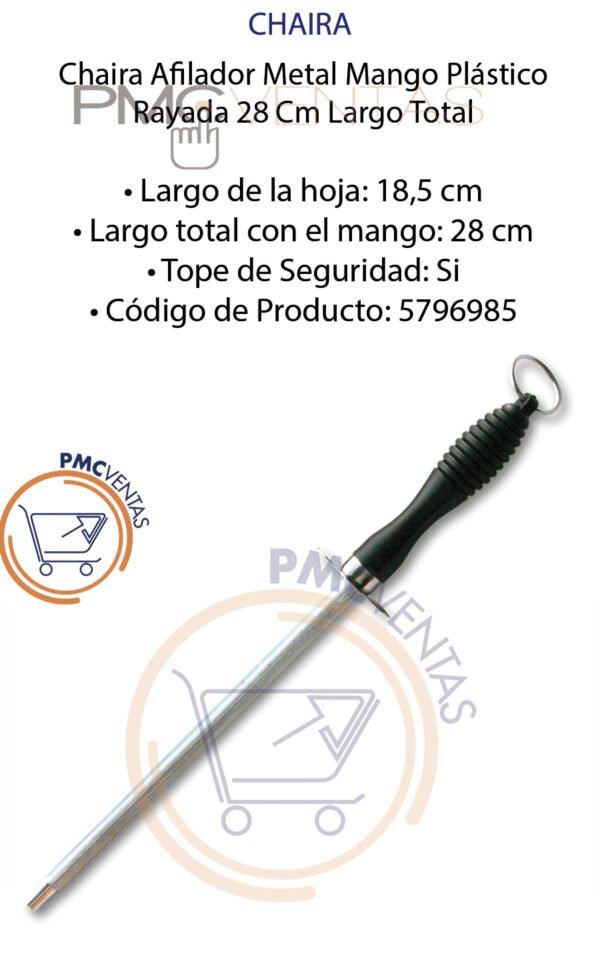 chaira-5796985-plantilla Chaira Afilador Metal Mango Plástico Rayada 28cm Largo Total