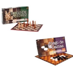 Combo Juego De Ajedrez Piezas Madera + Damas Fichas Plastico