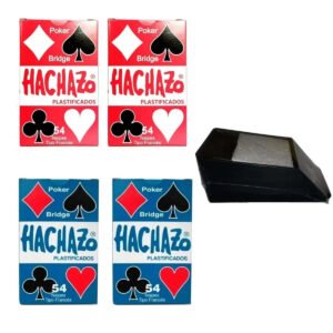 Kit 4 Mazos De Naipes Cartas Poker Hachazo + Caja Reparto
