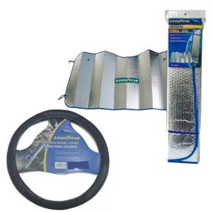 Combo Funda Cubre Volante De Auto + Cortina Parasol Goodyear