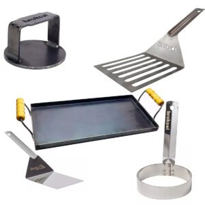 Set Plancha Bifera Doble + Smasher + Espatulas + Molde Huevo