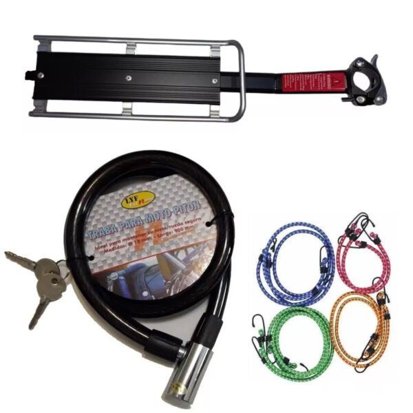 combo soporte bici + traba linga + 4 tensores 1 Portaequipaje Bicicleta Soporte + Linga Candado + 4 Tensores