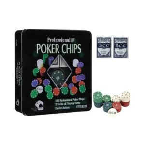 100 Fichas En Estuche Lata Juego De Poker 2 Naipes Fichero