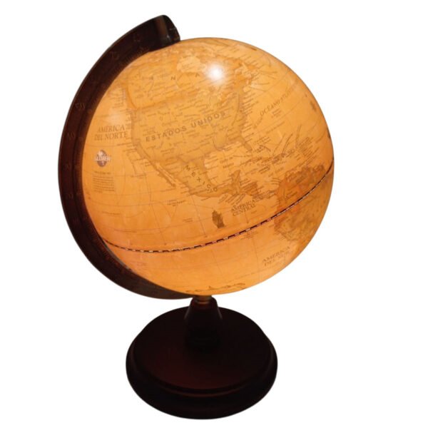 Globo Terraqueo Sepia Velador Luz 25cm Meridiano Metal Mader