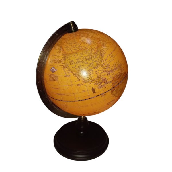 Globo Terraqueo Sepia Velador Luz 25cm Meridiano Metal Mader
