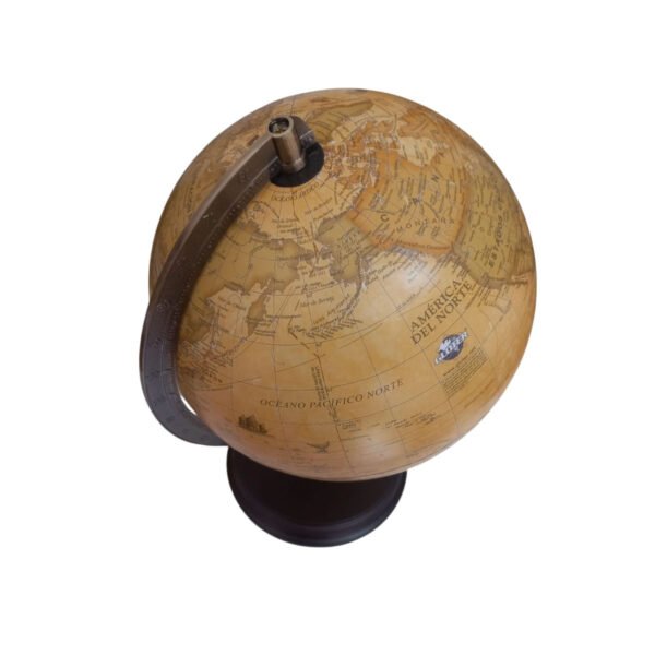 Globo Terraqueo Sepia Velador Luz 25cm Meridiano Metal Mader